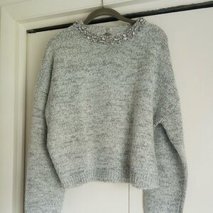J Crew Gray Sweater with Embellished Sequin Neckline